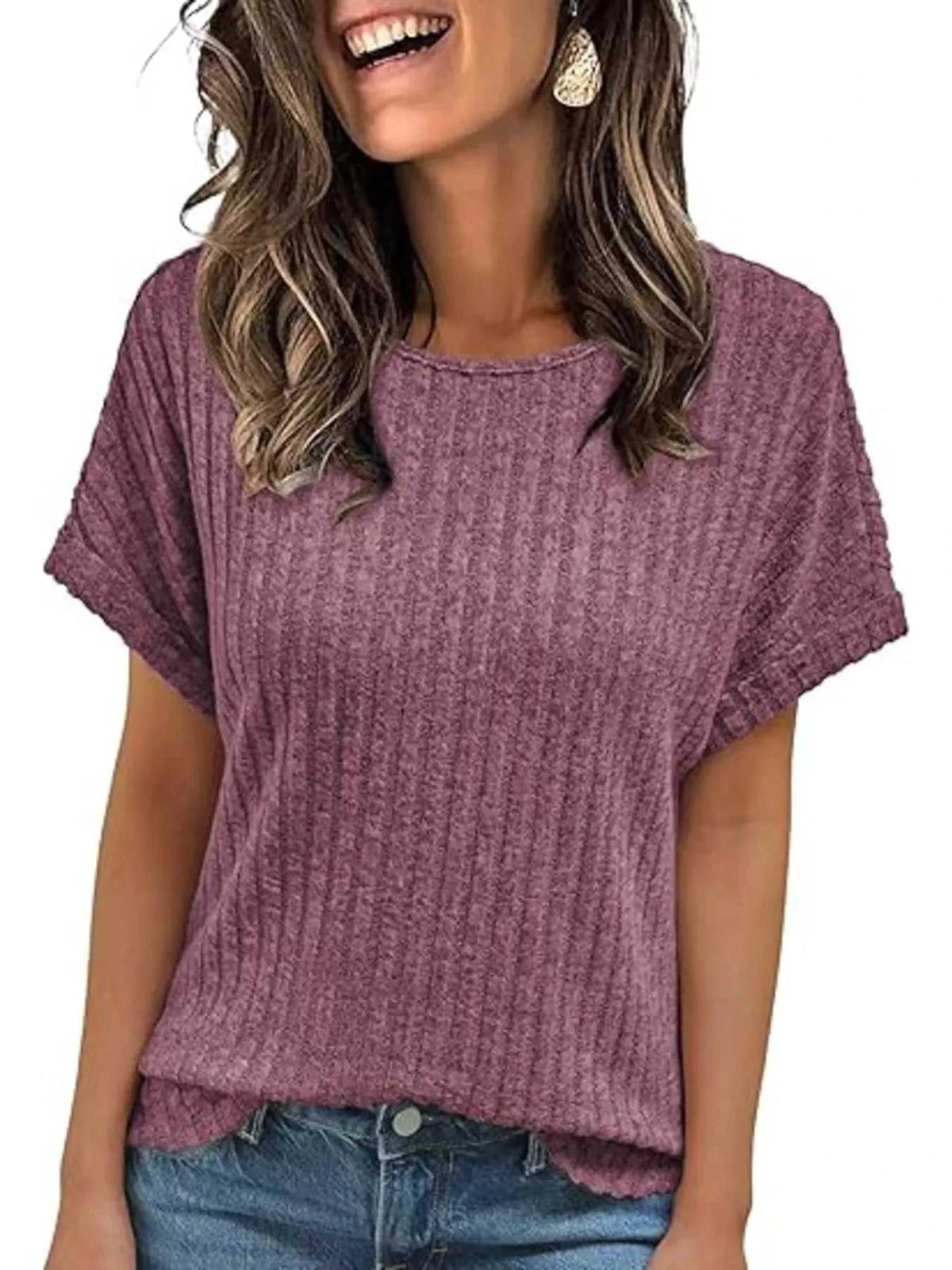 Casual Ribbed Knit Short Sleeve T-Shirt 100100691365915 25 Affordable Fashion Under $100 Jerry's Apparel 