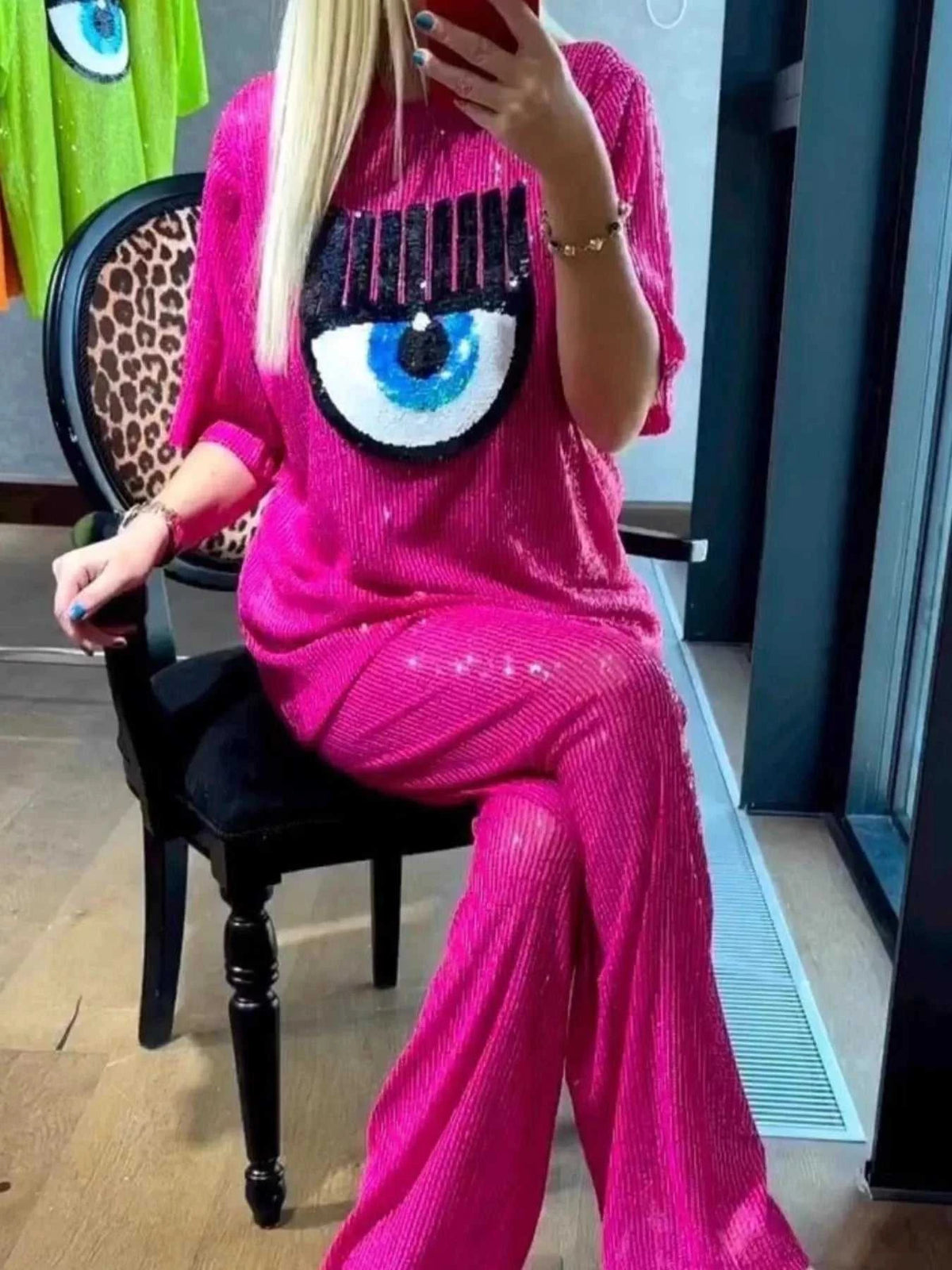 Full Size Eye-Pattern Round Neck Top and Pants Two-Piece Set Plus Size 101001969974040 37 Affordable Fashion Under $100 Jerry's Apparel 