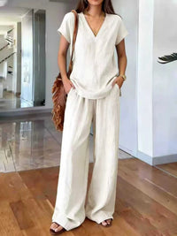Full Size V-Neck Short Sleeve Top and Pants Set Plus Size 100100910451013 35 Affordable Fashion Under $100 Jerry's Apparel 