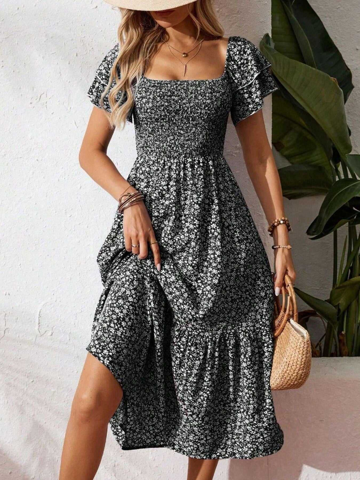 Floral Print Smocked Ruffle Sleeves Dress 100100039252836 42 Affordable Fashion Under $100 Jerry's Apparel 