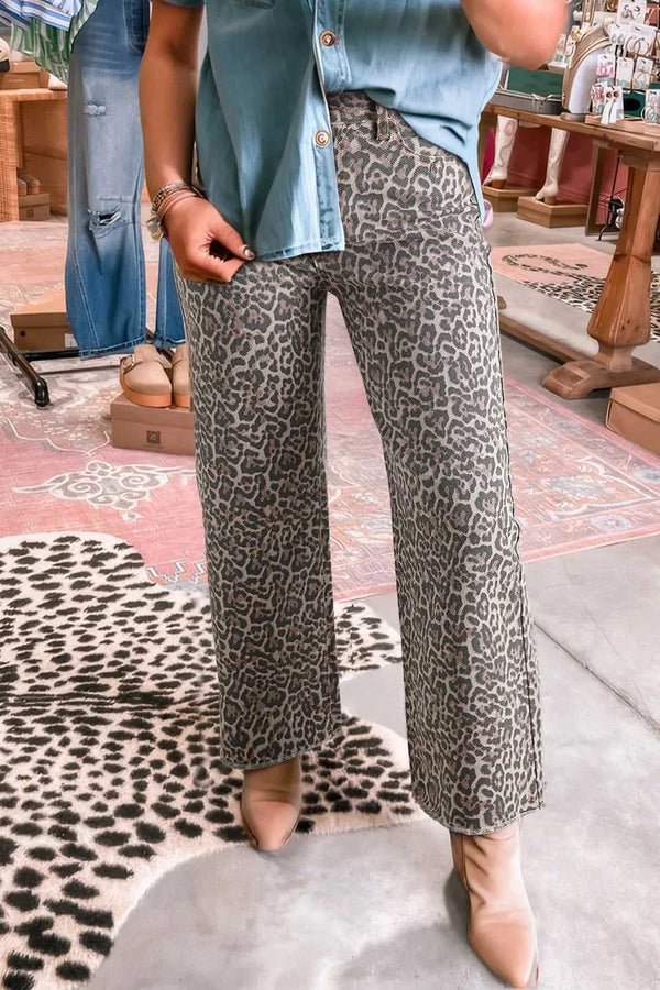 Leopard Frayed Edge Wide Leg High Waist Jeans 100100523924529 57 Affordable Fashion Under $100 Jerry's Apparel 
