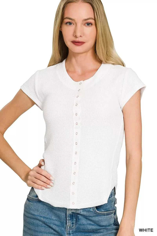 Zenana Double Knit Snap Button Short Sleeve Shirt 100100815631228 24 Affordable Fashion Under $100 Jerry's Apparel 