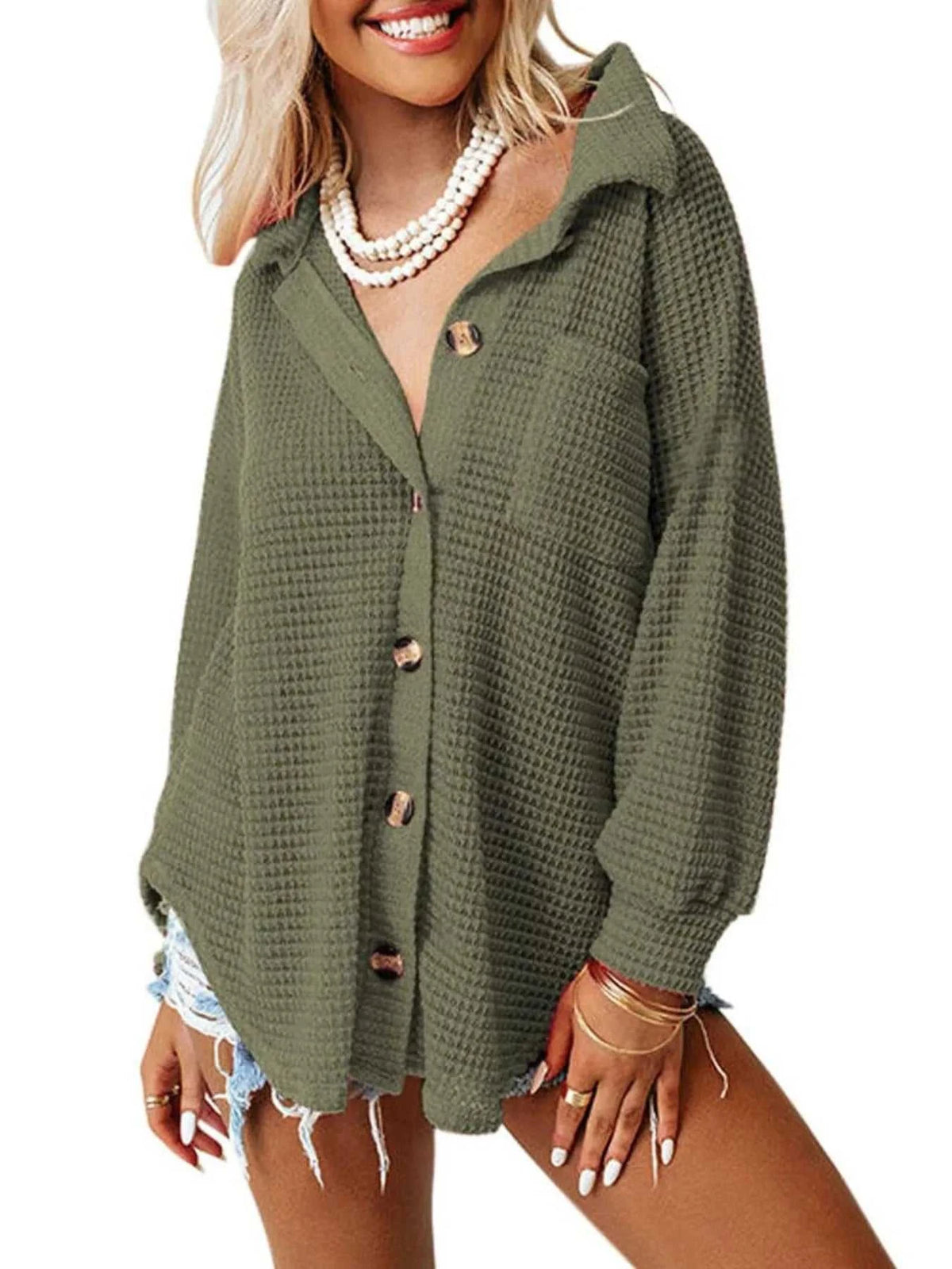 Waffle Knit Button-Down Shirt 100100280060747 40 Affordable Fashion Under $100 Jerry's Apparel 
