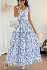 Floral Print Knot Straps High Waist Flared Maxi Dress 100100280670304 61 Affordable Fashion Under $100 Jerry's Apparel 
