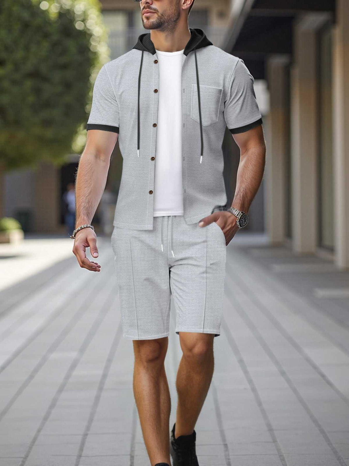 Men's Full Size Casual Hooded Top & Shorts Set Plus Size 100400743025701 37 Affordable Fashion Under $100 Jerry's Apparel 