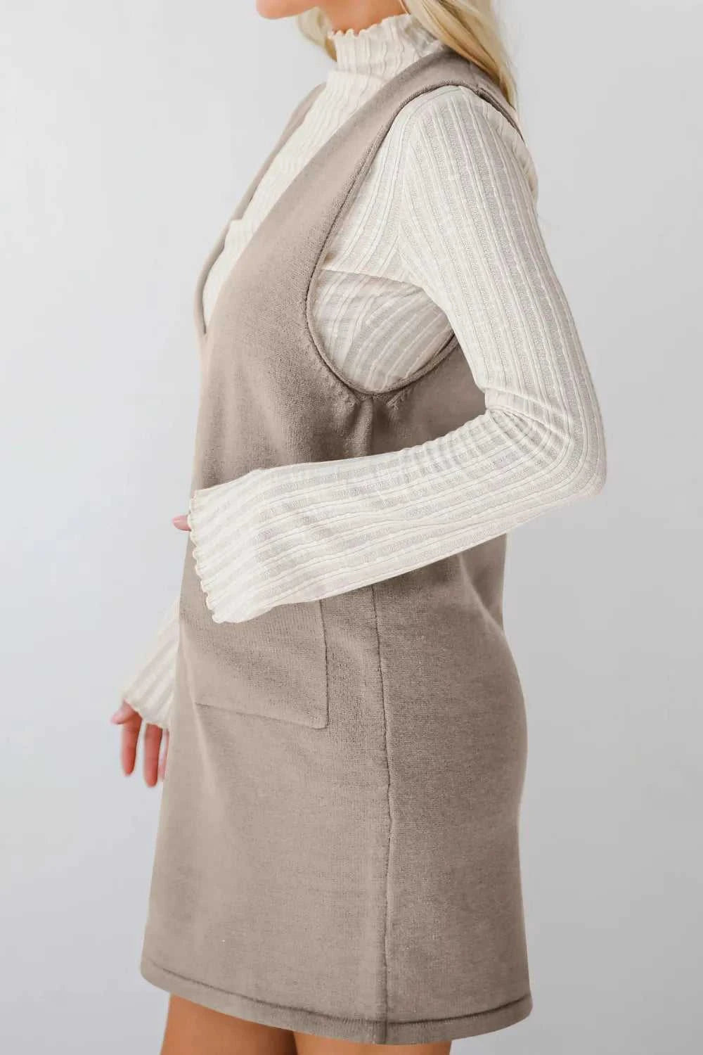 Lovelet Pocketed V-Neck Mini Sweater Overall Dress 100100741662145 42 Affordable Fashion Under $100 Jerry's Apparel 