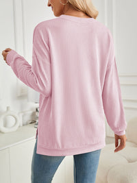 Slit Round Neck Long Sleeve Sweatshirt