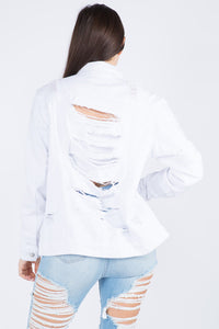 Distressed Back Button Down Denim Jacket