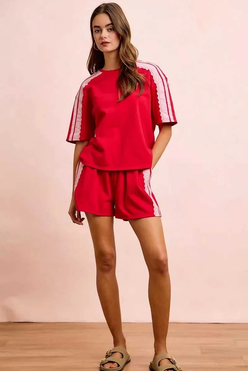 BiBi French Terry Side Lace Detail Short Sleeves Top 100100237661933 42 Affordable Fashion Under $100 Jerry's Apparel 