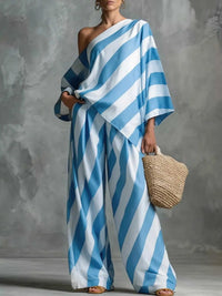 Full Size One-Shoulder Striped Top and Wide-Leg Pants Set Plus Size 100100587283863 37 Affordable Fashion Under $100 Jerry's Apparel 