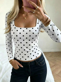 Polka Dot Square Neck Long Sleeve T-Shirt 100100924051658 25 Affordable Fashion Under $100 Jerry's Apparel 