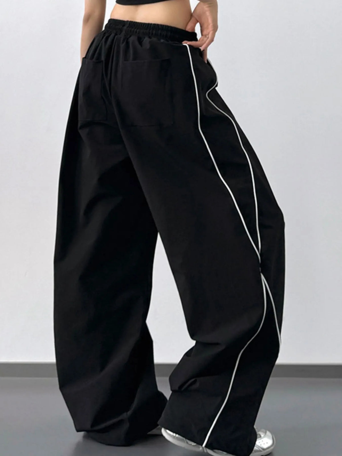 Oversized Wide Leg Pants with Contrast Piping