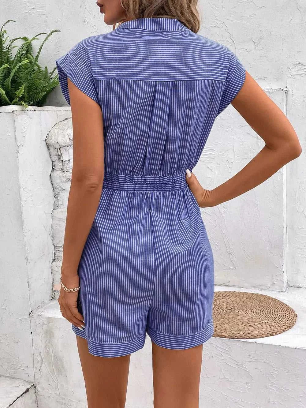 Perfee Striped Notched Tie Waist Romper 100100531531771 37 Affordable Fashion Under $100 Jerry's Apparel 