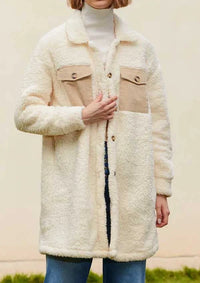 Collared Neck Long Sleeve Longline Teddy Jacket 100100830248539 60 Affordable Fashion Under $100 Jerry's Apparel 