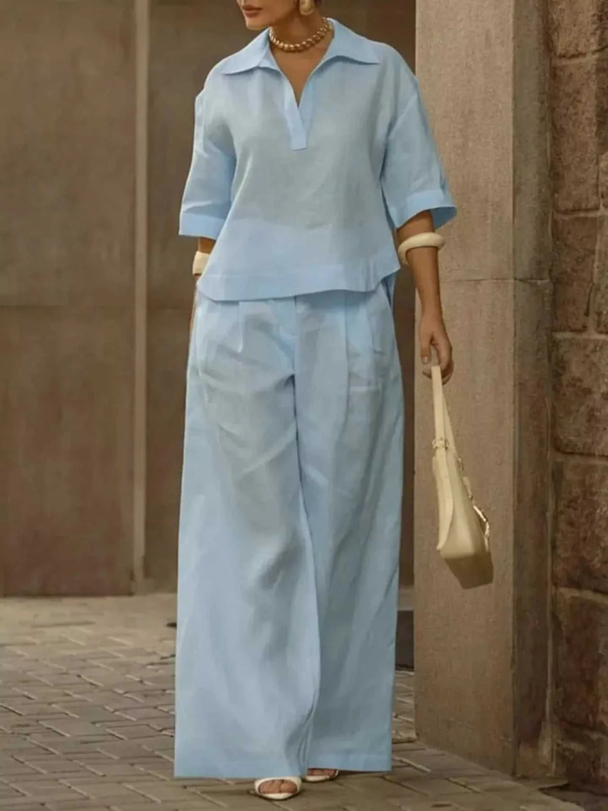 Full Size 3/4 Sleeve Top and Wide Leg Pants Set Plus Size 101001978569946 39 Affordable Fashion Under $100 Jerry's Apparel 