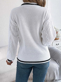 V-Neck Cable Knit Sweater with Striped Trim 101002502315459 35 Affordable Fashion Under $100 Jerry's Apparel 