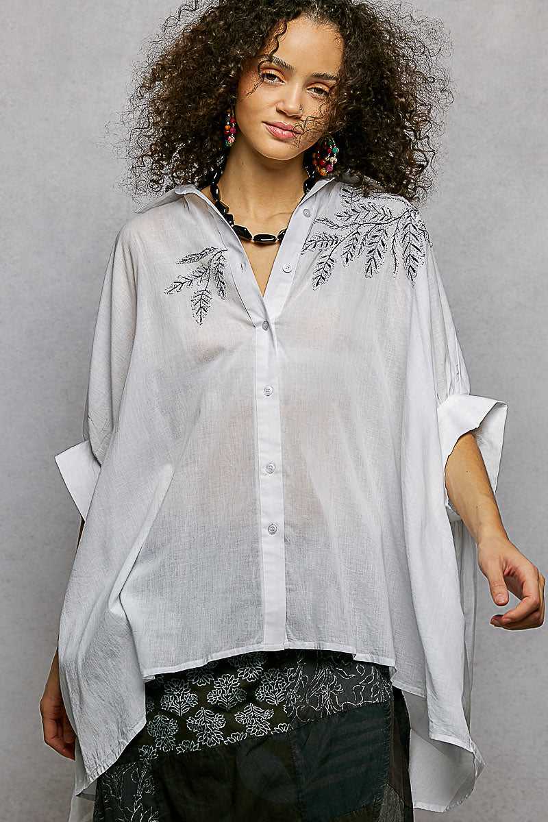 POL Button Down Embroidered Floral High-Low Hem Shirt 100100387921484 45 Affordable Fashion Under $100 Jerry's Apparel 