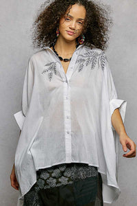 POL Button Down Embroidered Floral High-Low Hem Shirt 100100387921484 45 Affordable Fashion Under $100 Jerry's Apparel 
