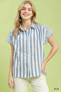Umgee Striped Button Front Flutter Sleeve Top 100100338391100 49 Affordable Fashion Under $100 Jerry's Apparel 