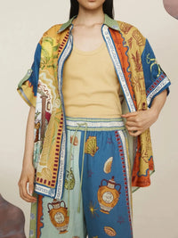 Printed Button Up Shirt and Pants Set
