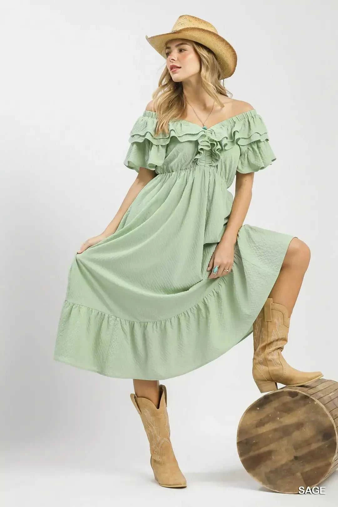 Umgee Textured Ruffle Midi Dress 100100704431930 64 Affordable Fashion Under $100 Jerry's Apparel 