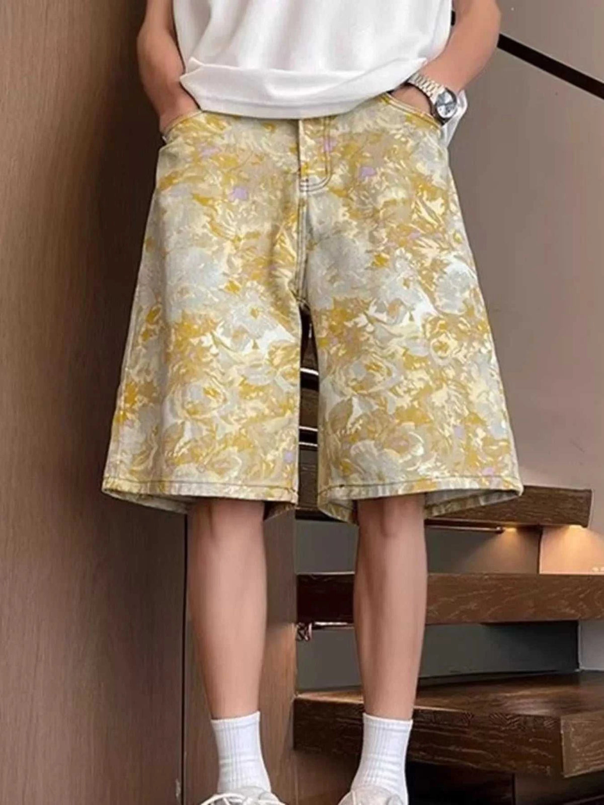Men's Full Size Printed Wide Leg Denim Shorts Plus Size 100400368110579 36 Affordable Fashion Under $100 Jerry's Apparel 