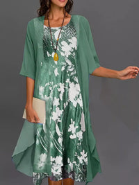 Full Size Floral Print Midi Dress and Chiffon Cardigan Set Plus Size 101001950650233 50 Affordable Fashion Under $100 Jerry's Apparel 