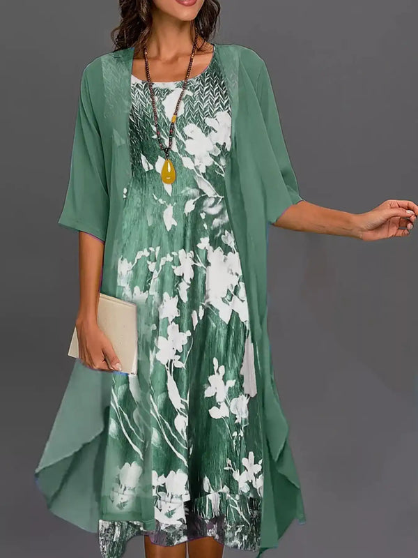 Full Size Floral Print Midi Dress and Chiffon Cardigan Set Plus Size 101001950650233 50 Affordable Fashion Under $100 Jerry's Apparel 
