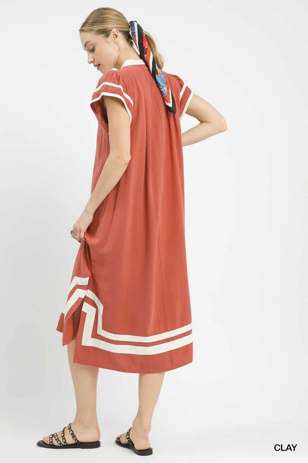 Umgee Linen Cotton Contrast Neckline Midi Dress 100100408721206 62 Affordable Fashion Under $100 Jerry's Apparel 