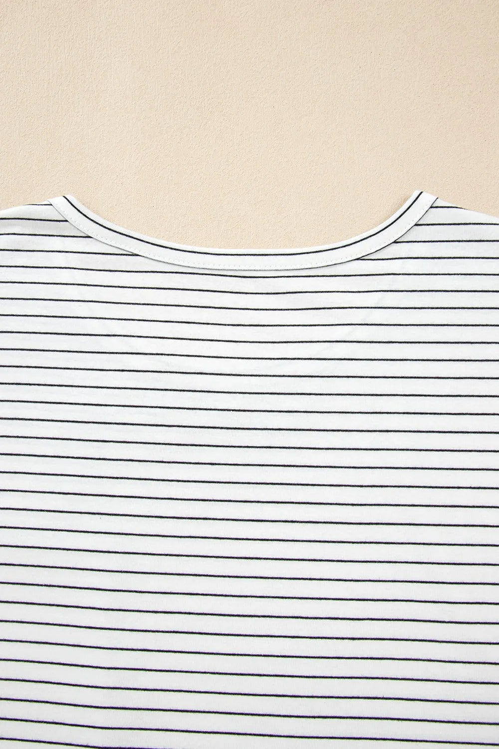 Stripe Cap Sleeve Crew Neck Casual Tee with Chest Pocket