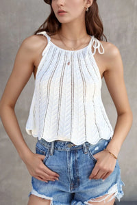 Tie Straps Wave Stripes Textured Eyelet Knitted Vest