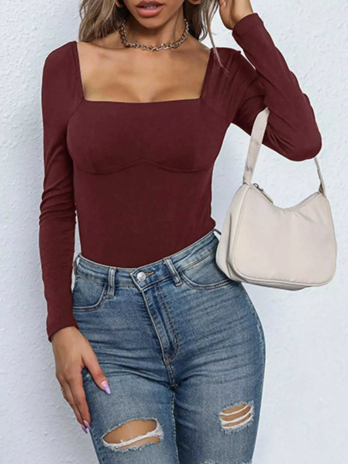 Square Neck Long Sleeve Bodysuit 100100815021205 33 Affordable Fashion Under $100 Jerry's Apparel 