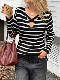 Striped Cross Front Long Sleeve Knit Top 100100783512927 50 Affordable Fashion Under $100 Jerry's Apparel 