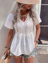 Perfee Tied Decorative Buttons Short Puff Sleeve Blouse 100101146451793 34 Affordable Fashion Under $100 Jerry's Apparel 