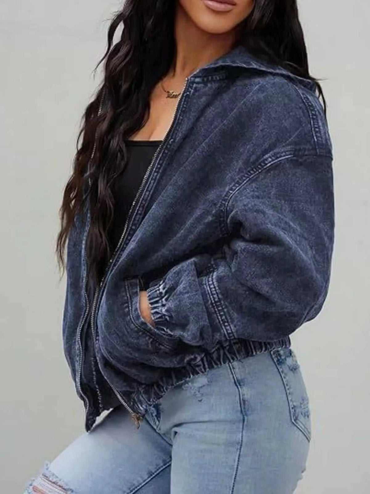 Vintage Washed Zip Up Hooded Denim Jacket 101003931573383 64 Affordable Fashion Under $100 Jerry's Apparel 