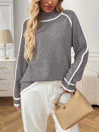 Contrast Trim Turtleneck Long Sleeve Sweater 100100412481042 50 Seasonal Fashion Collections Jerry's Apparel 
