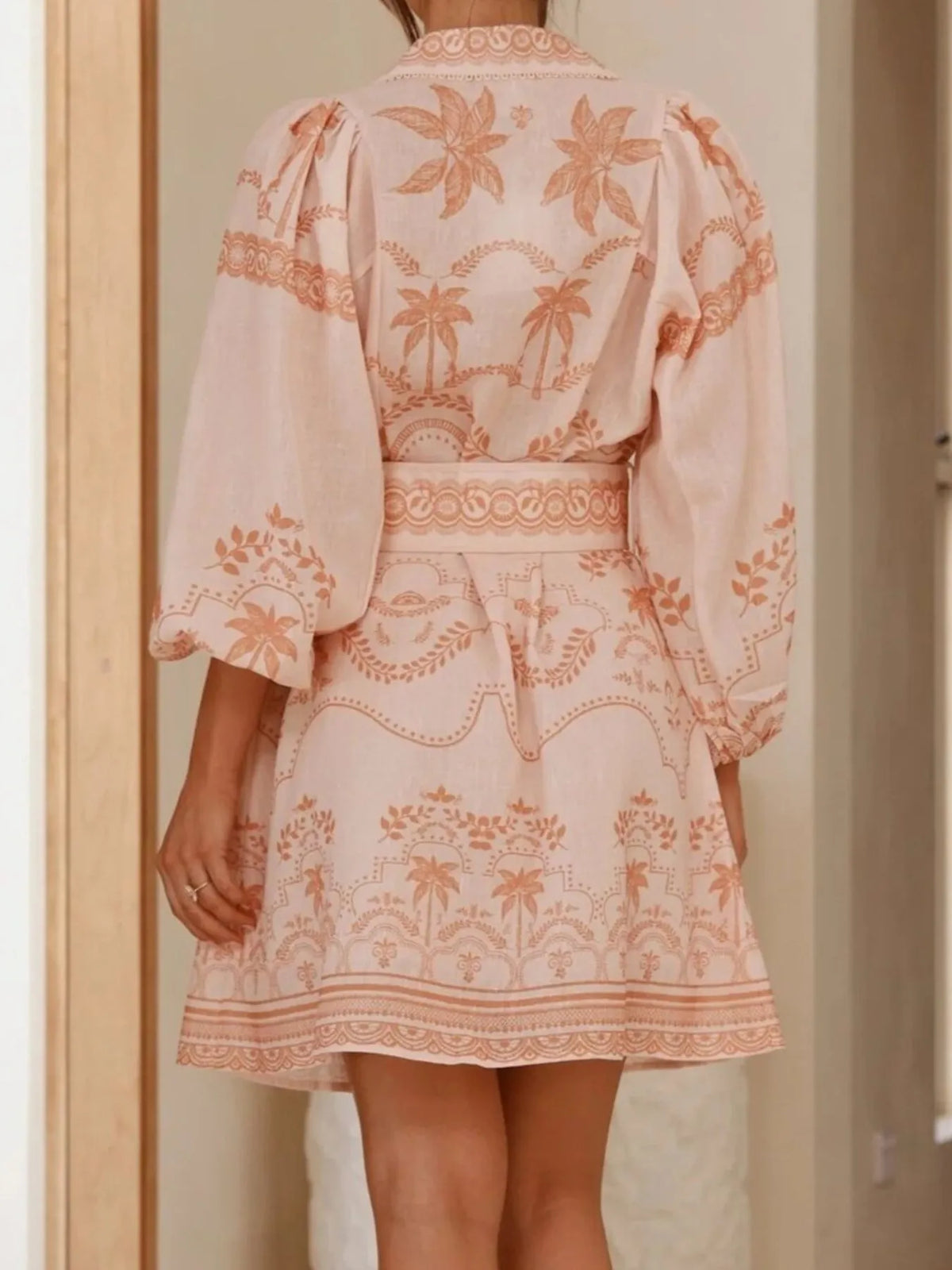 Printed Button Down Shirt Dress with Belt