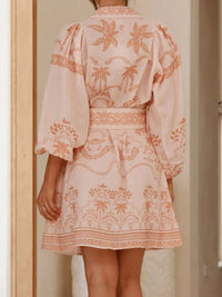 Printed Button Down Shirt Dress with Belt