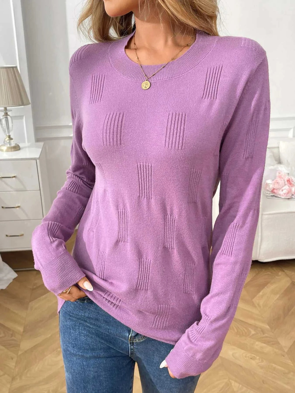 Round Neck Long Sleeve Knit Top 100100576062226 34 Affordable Fashion Under $100 Jerry's Apparel 