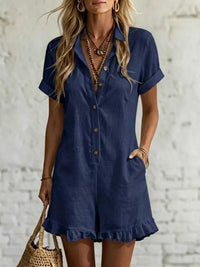 Full Size Button Front Ruffled Hem Romper Plus Size 100100561928017 28 Affordable Fashion Under $100 Jerry's Apparel 