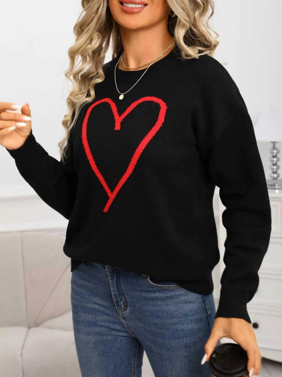 Valentine's Day Heart Graphic Dropped Shoulder Sweater 100100820549712 49 Affordable Fashion Under $100 Jerry's Apparel 