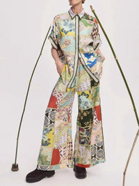 Printed Button Up Shirt and Pants Set