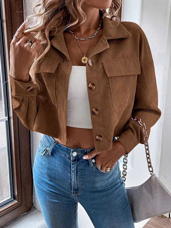 Cropped Corduroy Button-Down Jacket 101001233408510 55 Affordable Fashion Under $100 Jerry's Apparel 