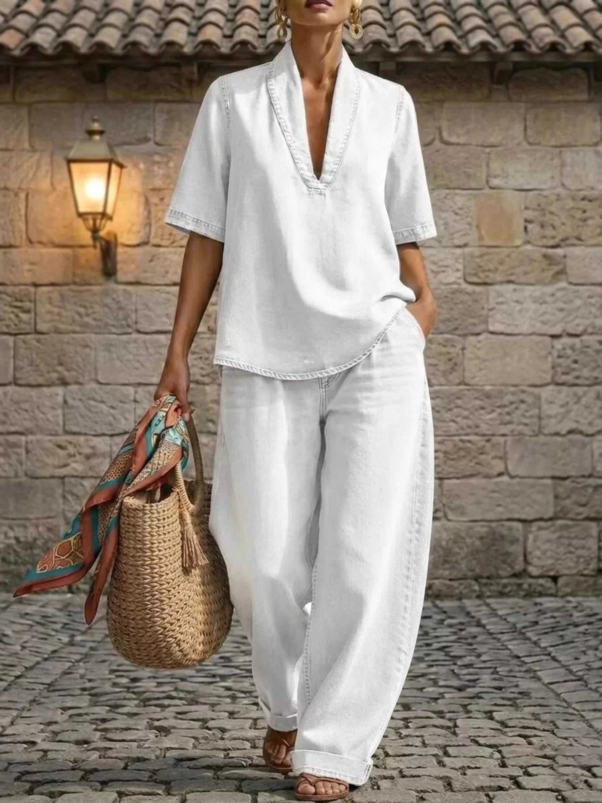 Full Size Half Sleeve Top and Wide Leg Pants Set Plus Size 100100993436564 63 Affordable Fashion Under $100 Jerry's Apparel 