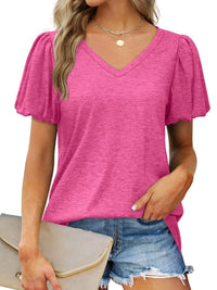 V-Neck Puff Sleeve Casual T-Shirt