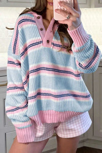 Stripe Striped Button Collar Long Sleeve Shift Fit Winter Knitwear Sweater 100100903997035 56 Affordable Fashion Under $100 Jerry's Apparel 