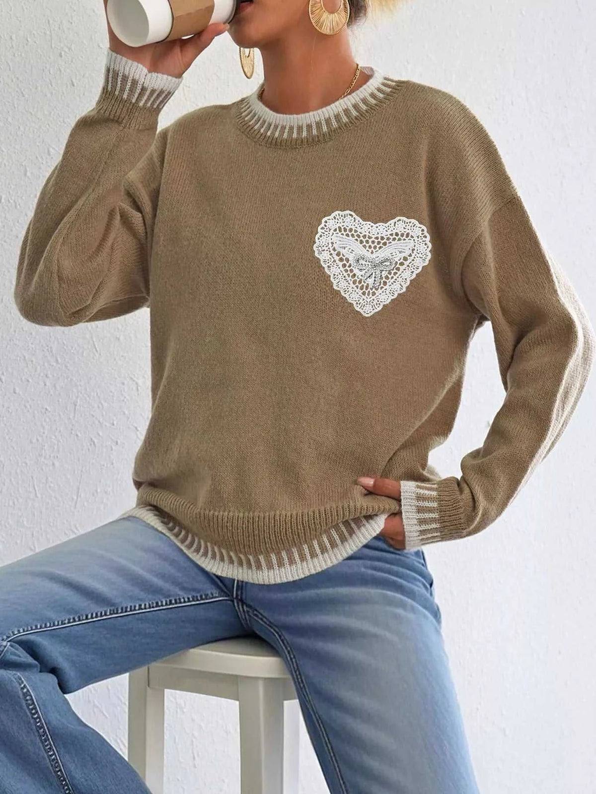 Lace Heart Contrast Trim Sweater 101002229770019 36 Affordable Fashion Under $100 Jerry's Apparel 
