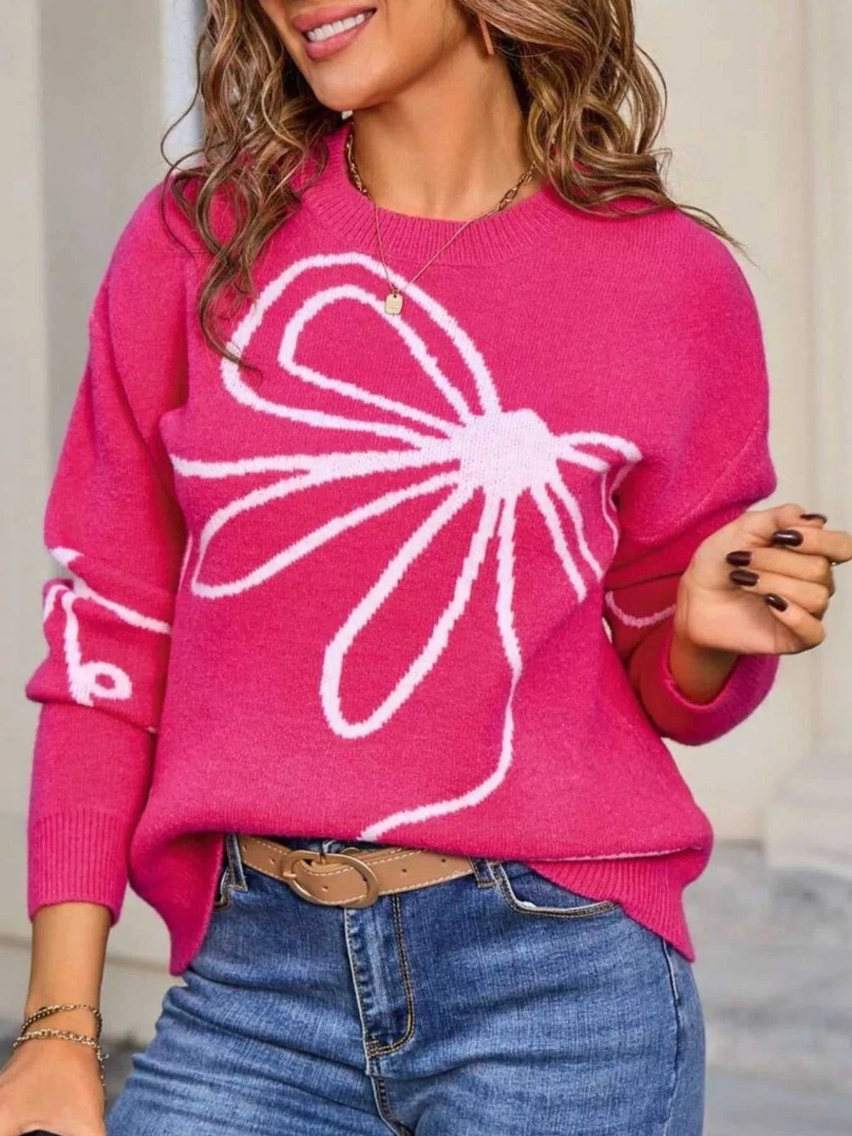 Floral Crew Neck Long Sleeve Sweater 100100448396128 47 Affordable Fashion Under $100 Jerry's Apparel 