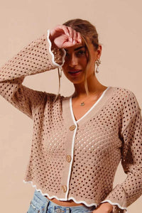 SO ME Open Knit Light Weight Sweater Cardigan With Contrast Wavy Scallop Edge 100100641861665 41 Affordable Fashion Under $100 Jerry's Apparel 