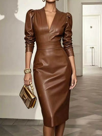 V-Neck Puff Sleeve Midi Dress 101001698359390 65 Affordable Fashion Under $100 Jerry's Apparel 
